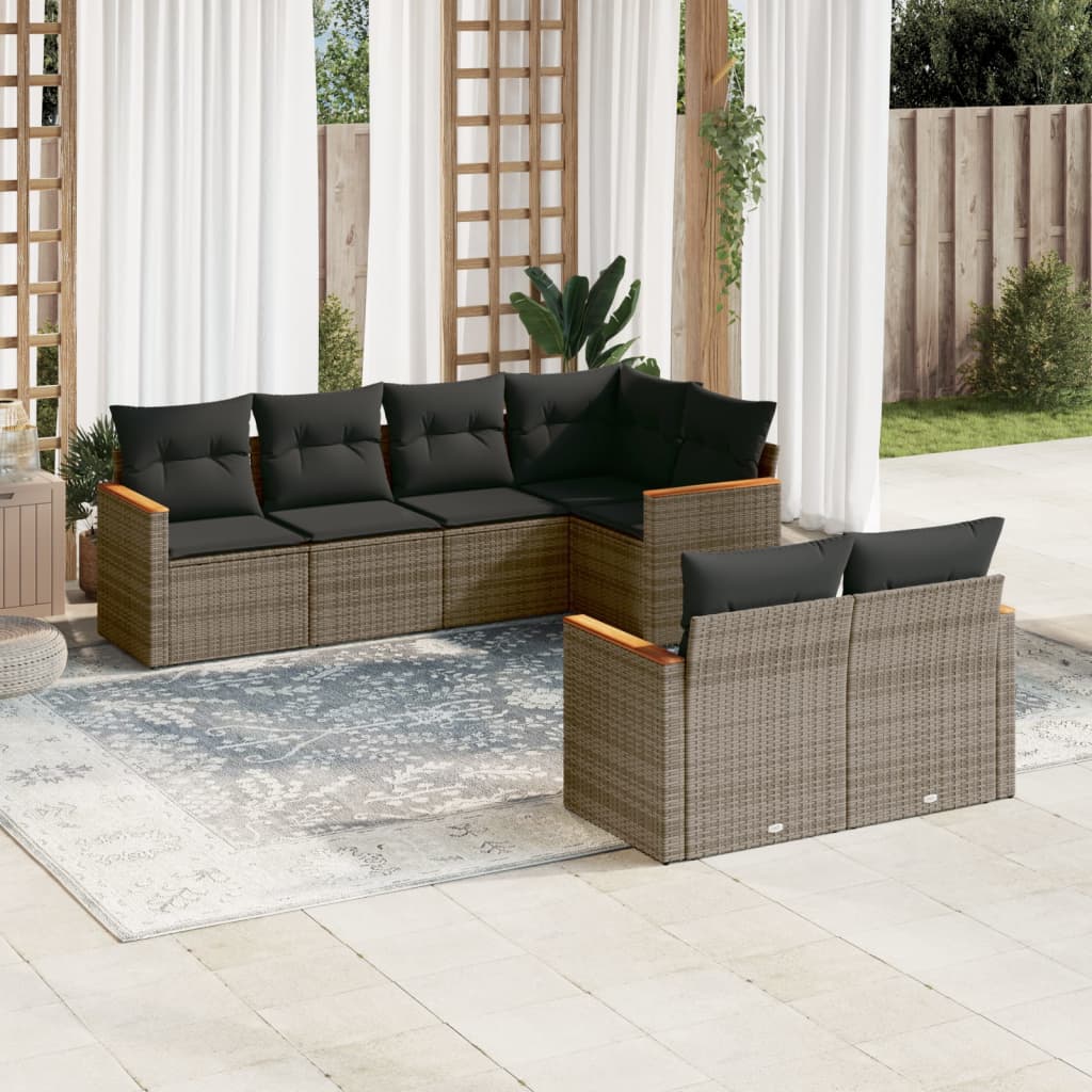 vidaXL 7-delige Loungeset met kussens poly rattan zwart