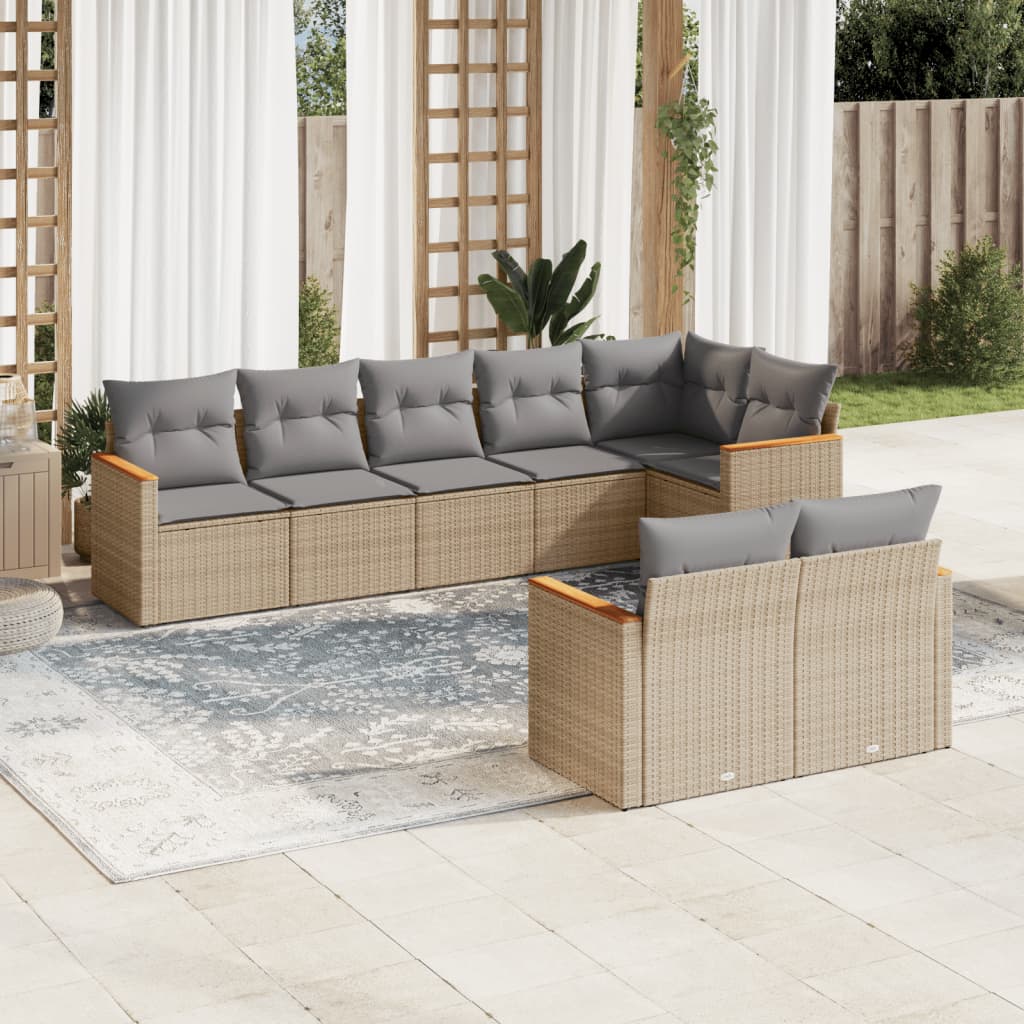vidaXL 8-delige Loungeset met kussens poly rattan zwart