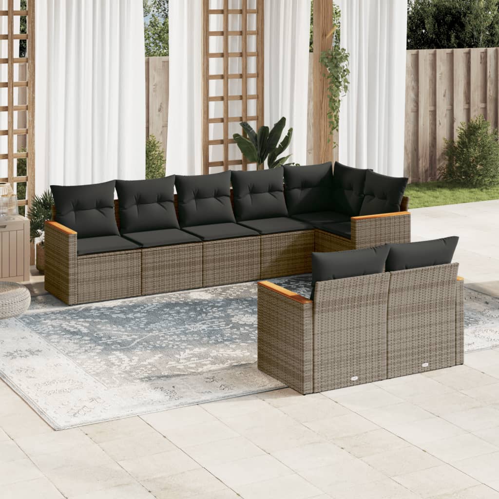 vidaXL 8-delige Loungeset met kussens poly rattan zwart