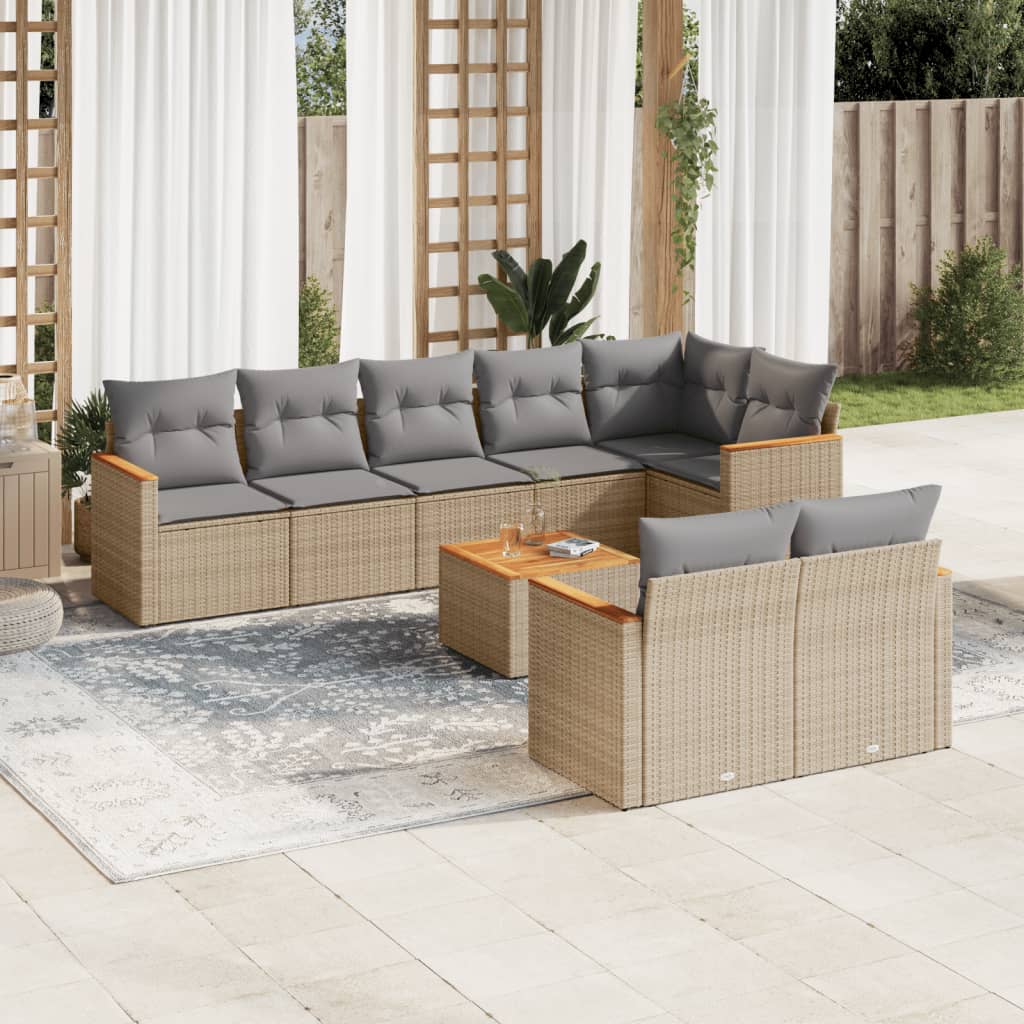 vidaXL 8-delige Loungeset met kussens poly rattan zwart