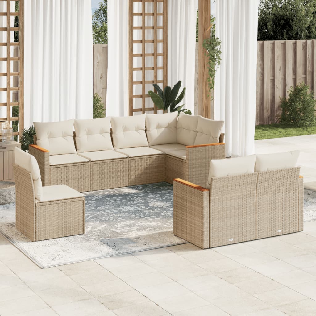 vidaXL 8-Piece Lounge Set with Cushions Poly Rattan Black