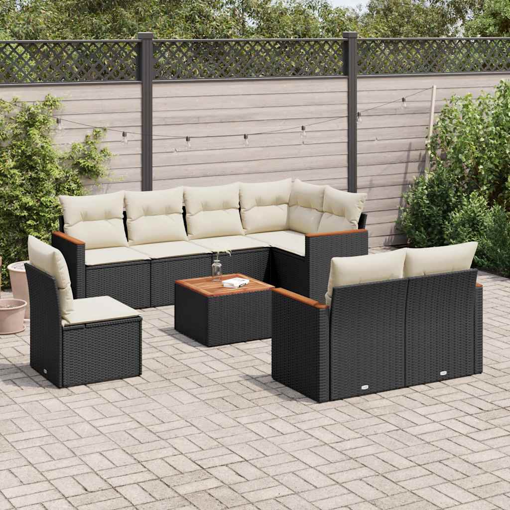 vidaXL 8-Piece Lounge Set with Cushions Poly Rattan Black