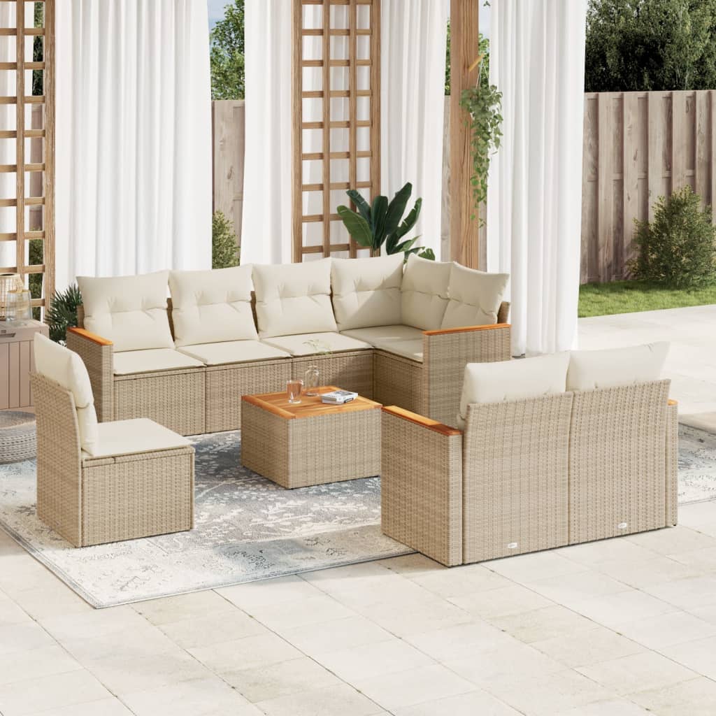 vidaXL 8-Piece Lounge Set with Cushions Poly Rattan Black