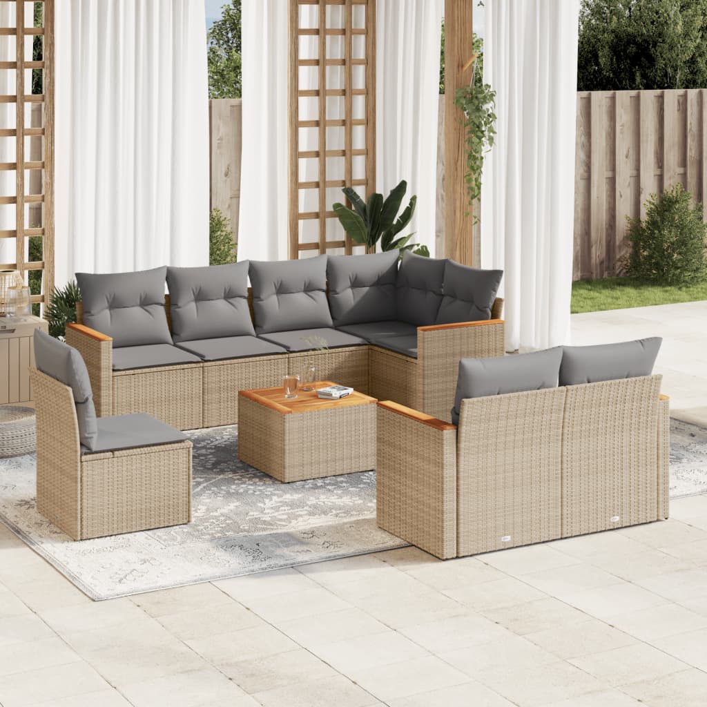 vidaXL 8-Piece Lounge Set with Cushions Poly Rattan Black