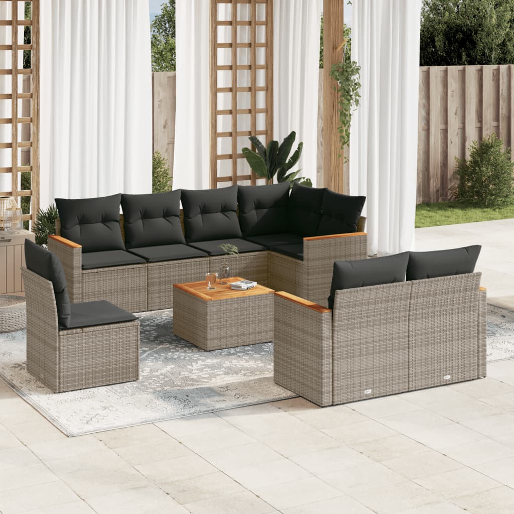 vidaXL 8-Piece Lounge Set with Cushions Poly Rattan Black