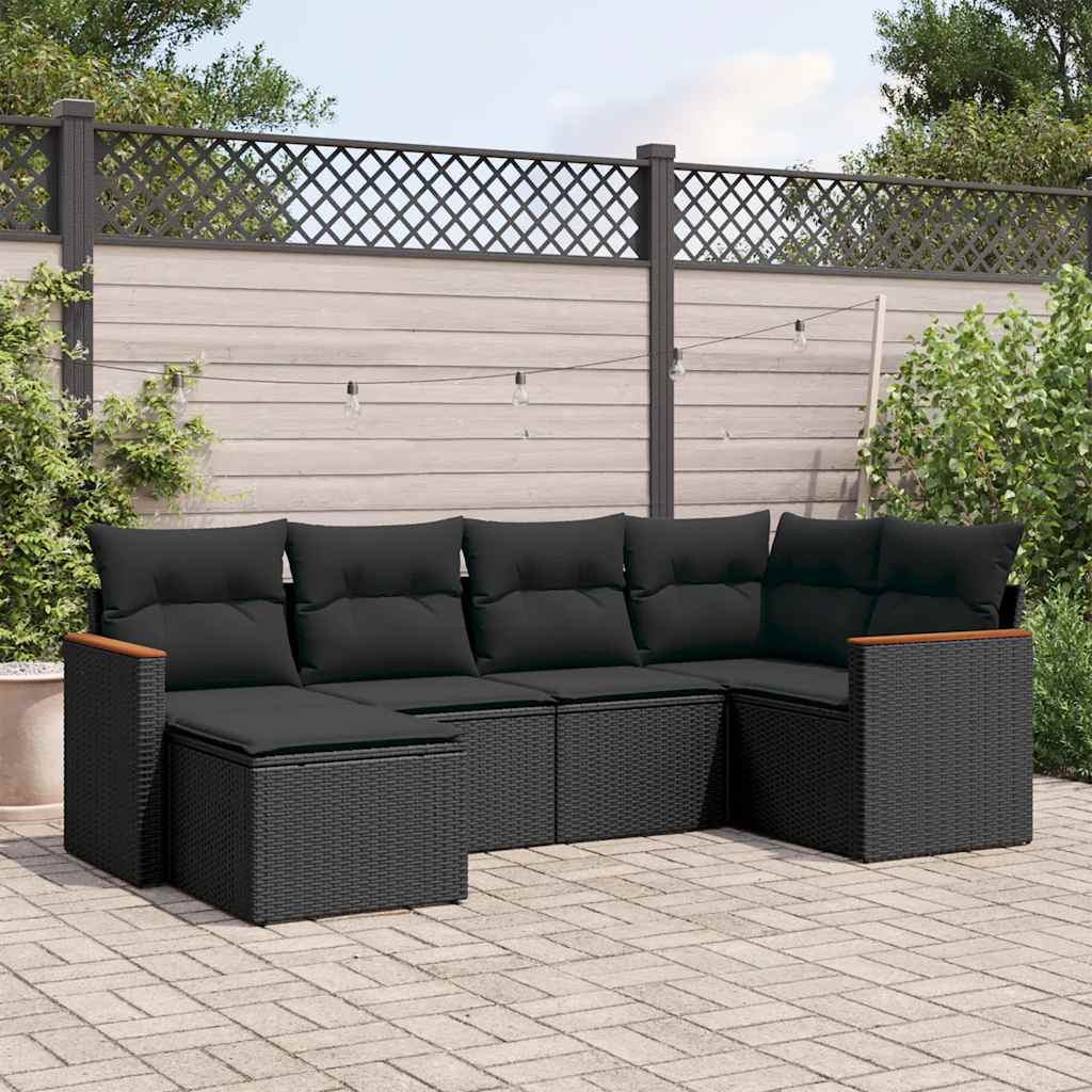 vidaXL 6-piece Lounge Set with Cushions Poly Rattan Black