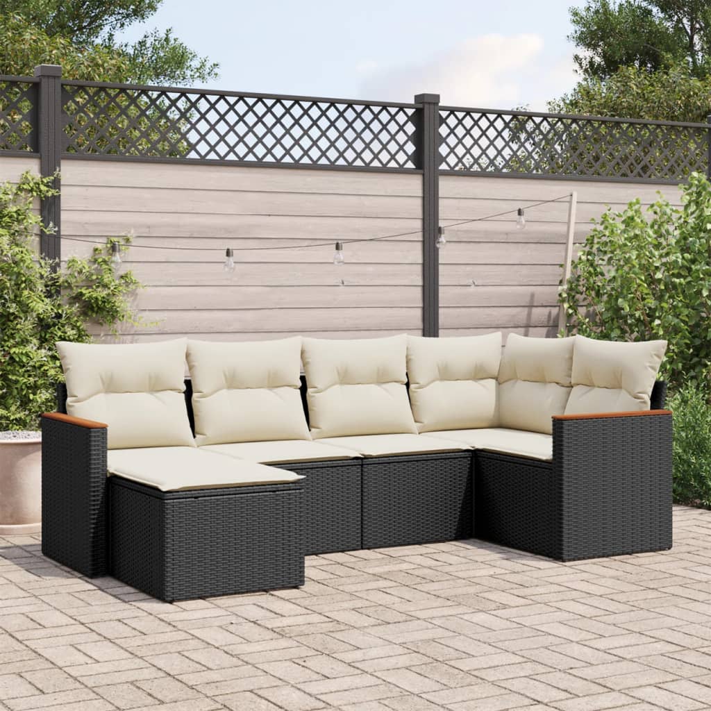 vidaXL 6-piece Lounge Set with Cushions Poly Rattan Black