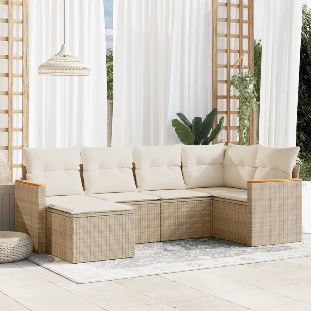 vidaXL 6-piece Lounge Set with Cushions Poly Rattan Black