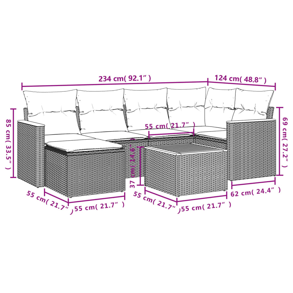 vidaXL 6-piece Lounge Set with Cushions Poly Rattan Black