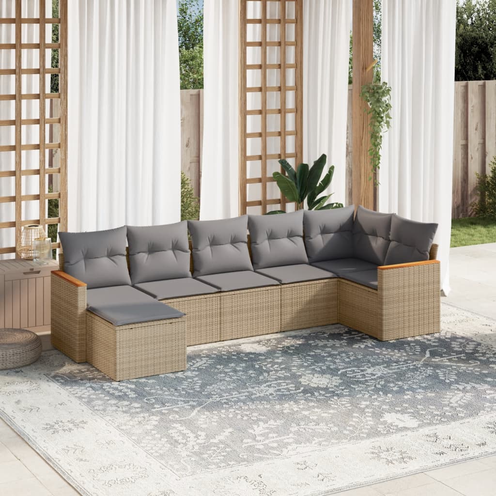 vidaXL 7-Piece Lounge Set with Cushions Poly Rattan Black
