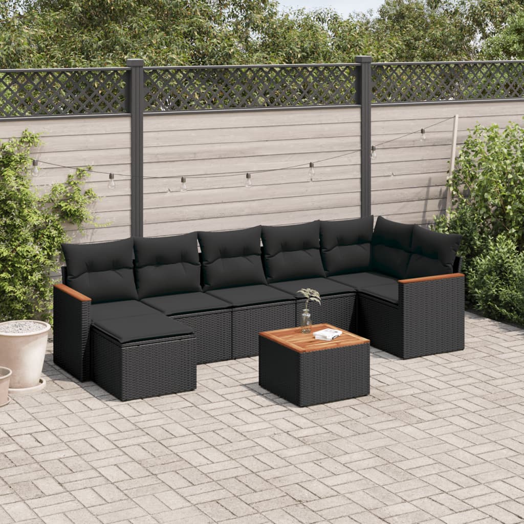 vidaXL 7-Piece Lounge Set with Cushions Poly Rattan Black
