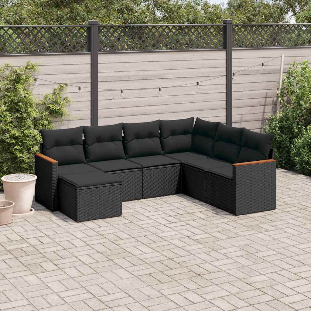 vidaXL 7-Piece Lounge Set with Cushions Poly Rattan Black