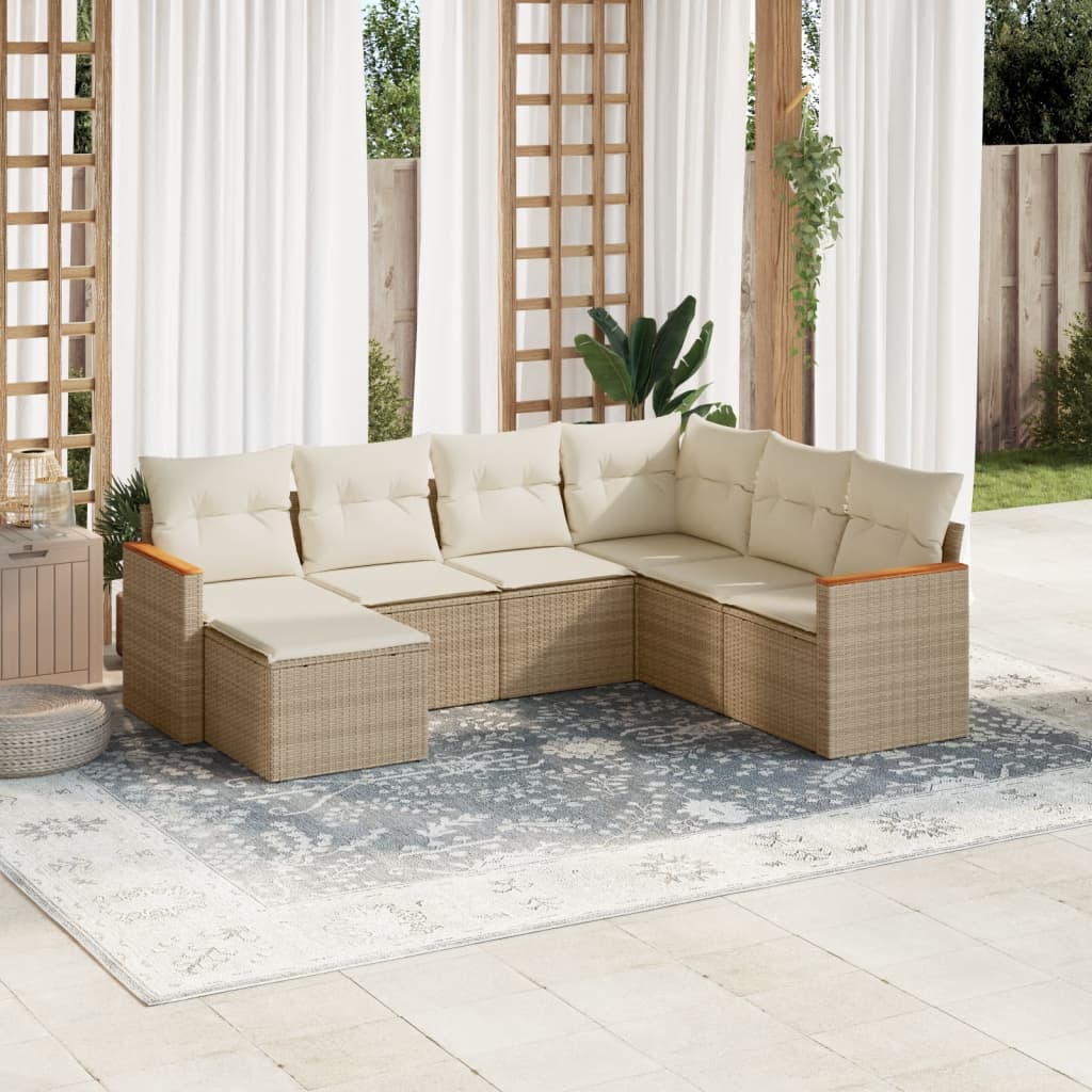 vidaXL 7-Piece Lounge Set with Cushions Poly Rattan Black
