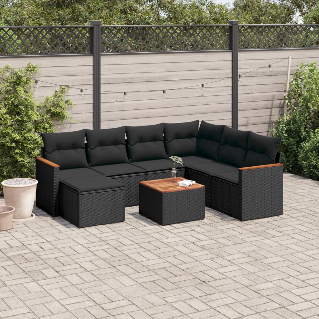 vidaXL 7-Piece Lounge Set with Cushions Poly Rattan Black
