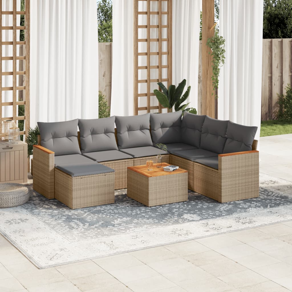 vidaXL 7-Piece Lounge Set with Cushions Poly Rattan Black