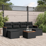 vidaXL 6-delige Loungeset met kussens poly rattan zwart
