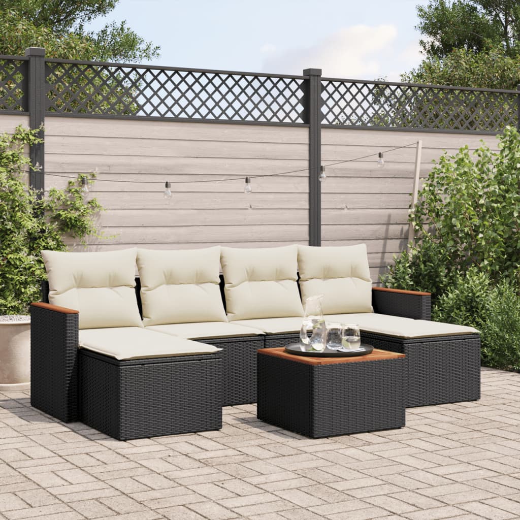 vidaXL 6-delige Loungeset met kussens poly rattan zwart