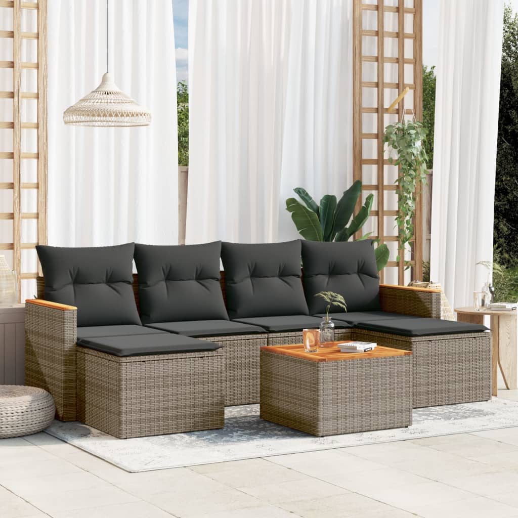 vidaXL 6-delige Loungeset met kussens poly rattan zwart