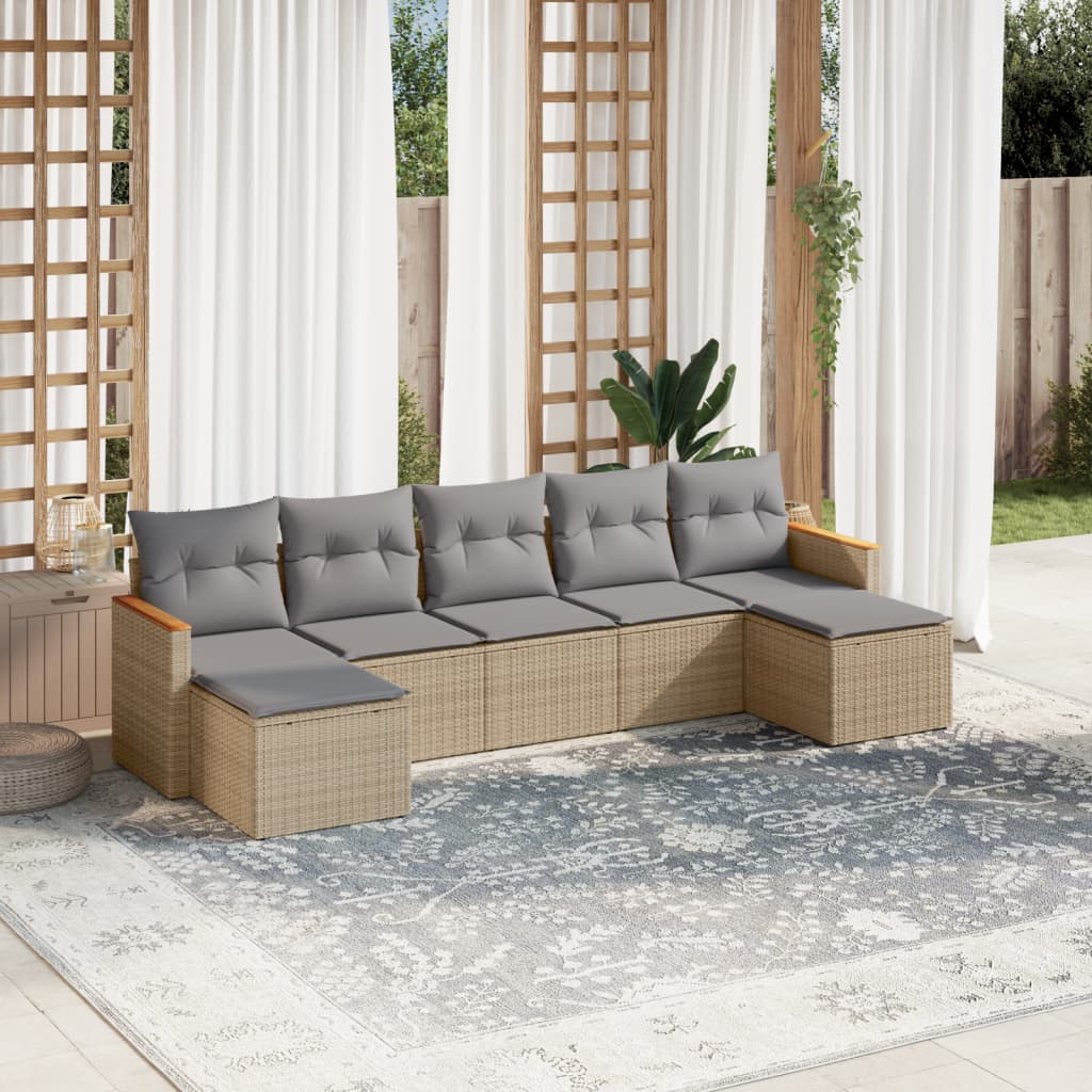 vidaXL 7-delige Loungeset met kussens poly rattan zwart