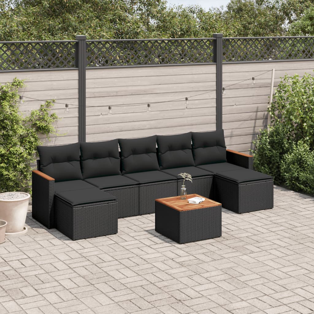 vidaXL 7-delige Loungeset met kussens poly rattan zwart