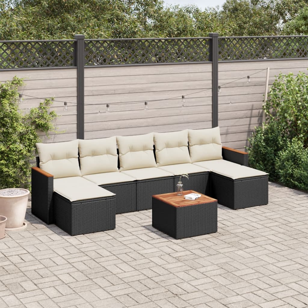 vidaXL 7-delige Loungeset met kussens poly rattan zwart