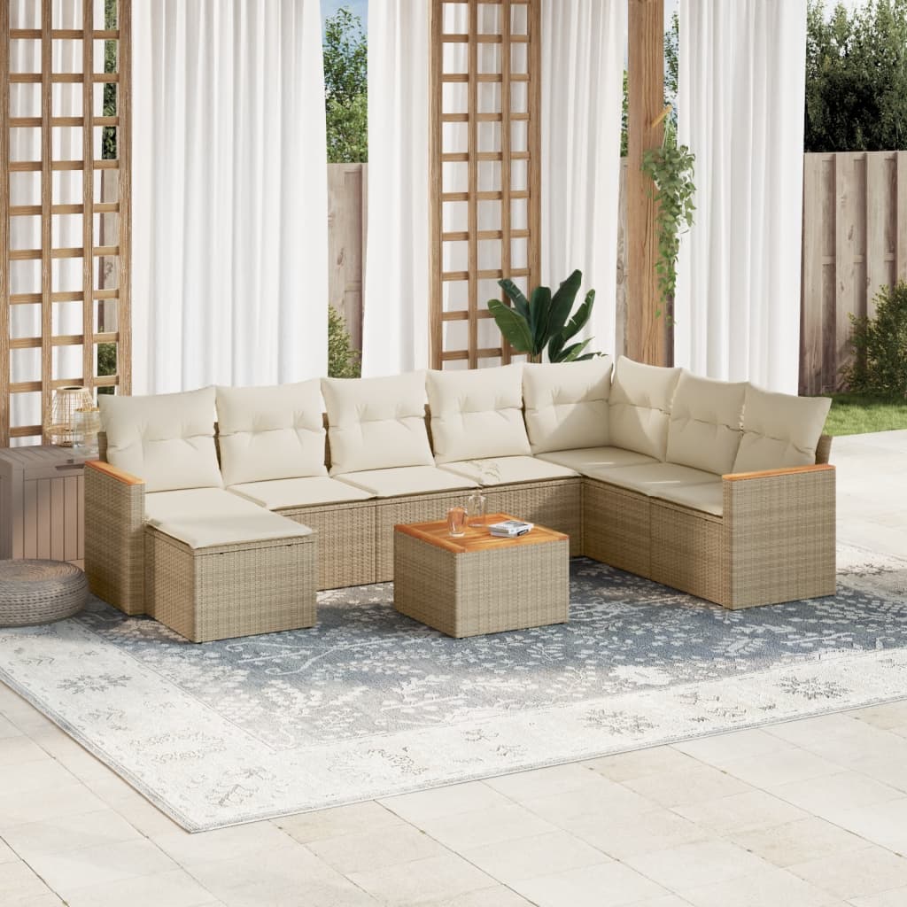vidaXL 8-Piece Lounge Set with Cushions Poly Rattan Black