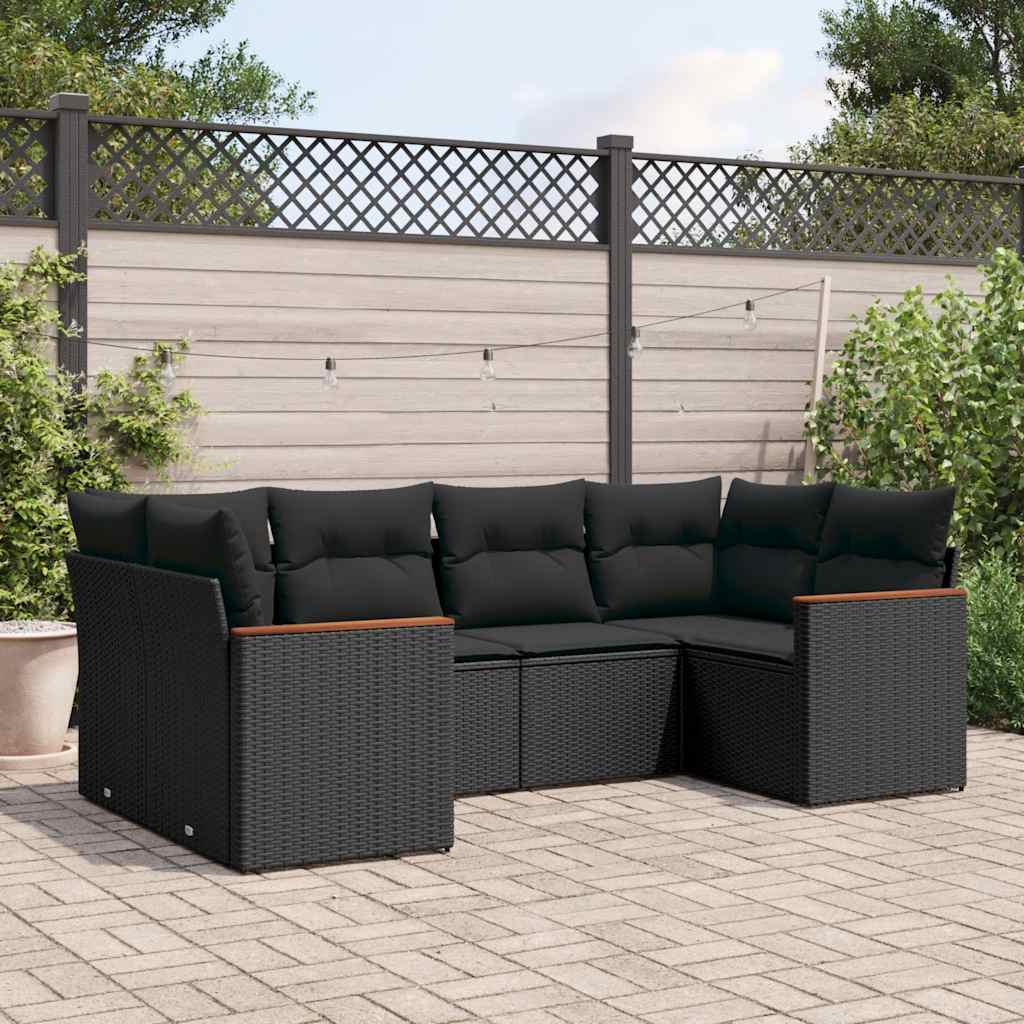 vidaXL 6-piece Lounge Set with Cushions Poly Rattan Black