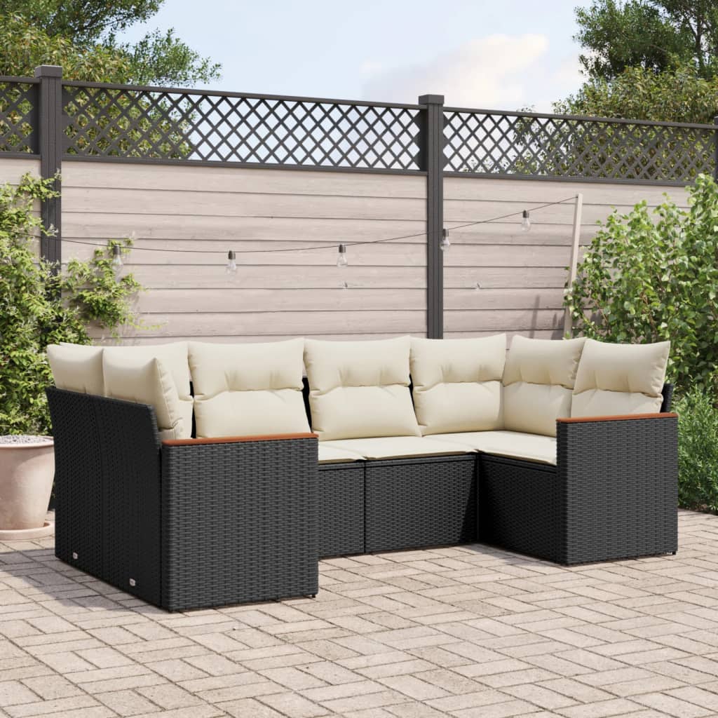 vidaXL 6-piece Lounge Set with Cushions Poly Rattan Black