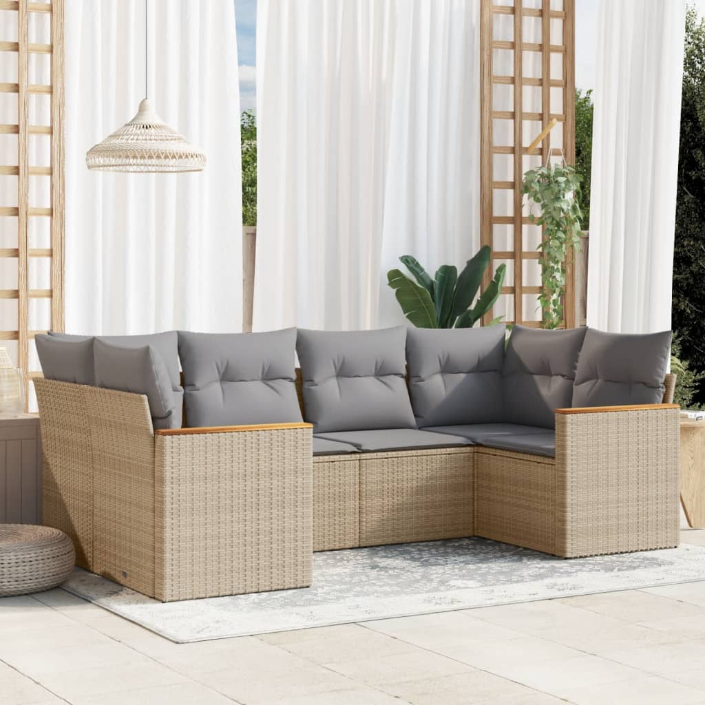 vidaXL 6-piece Lounge Set with Cushions Poly Rattan Black