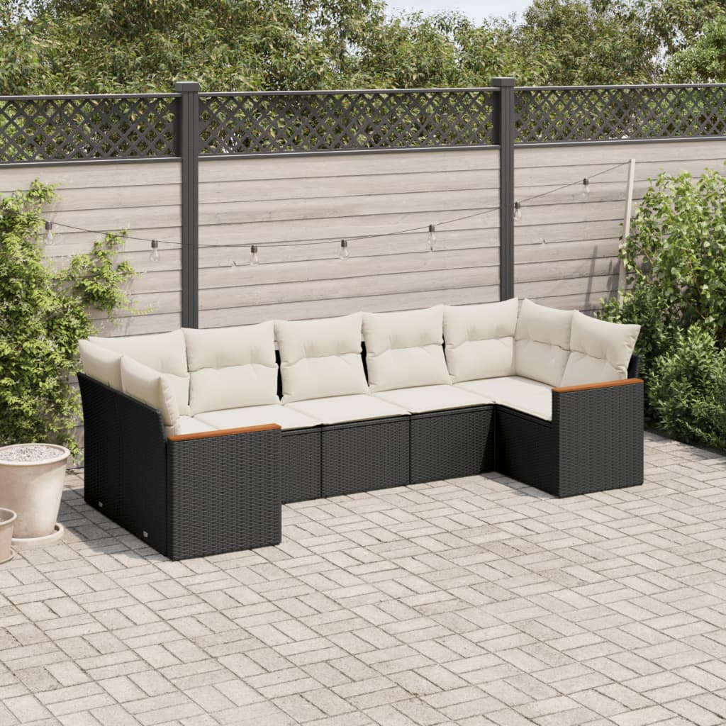 vidaXL 7-Piece Lounge Set with Cushions Poly Rattan Black