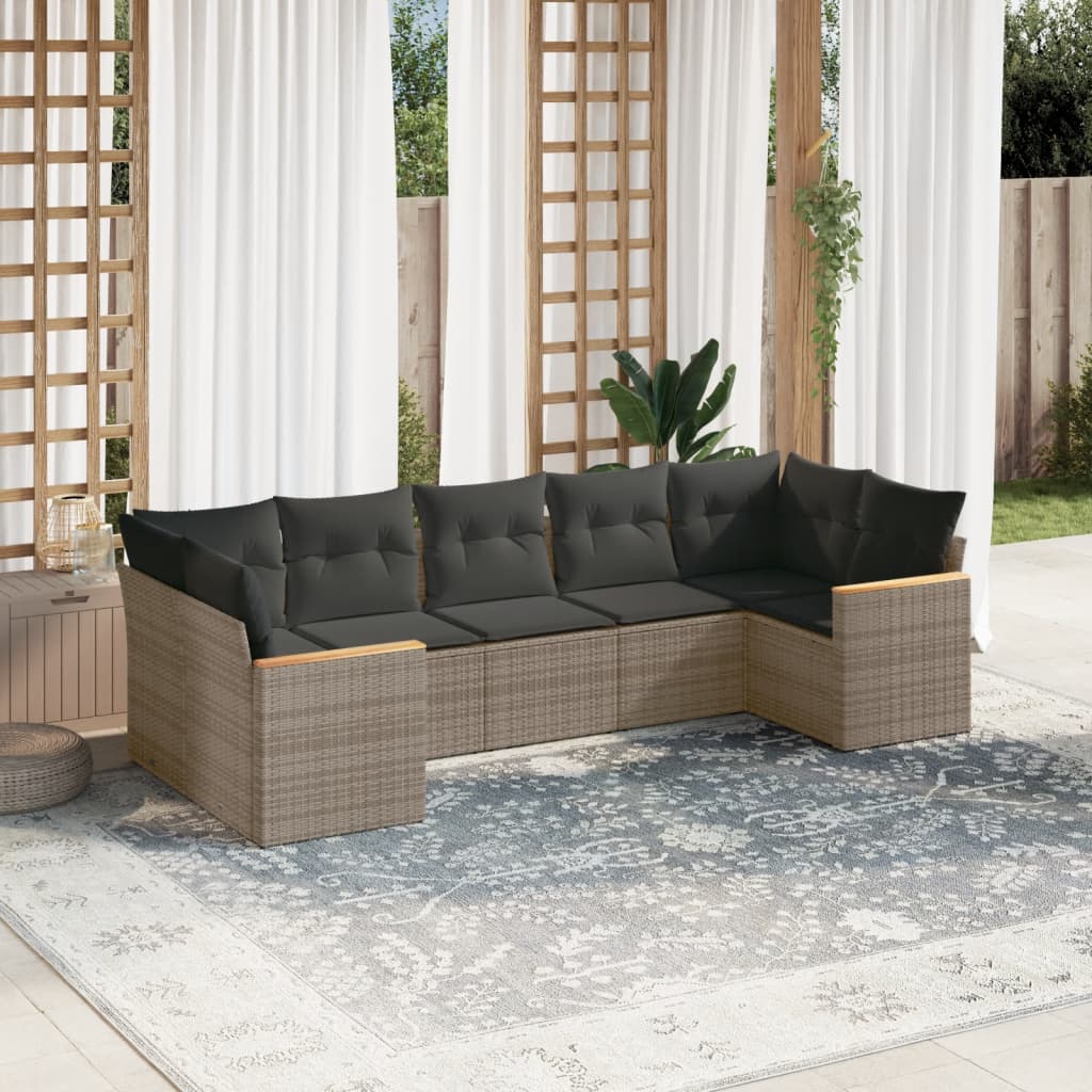 vidaXL 7-Piece Lounge Set with Cushions Poly Rattan Black