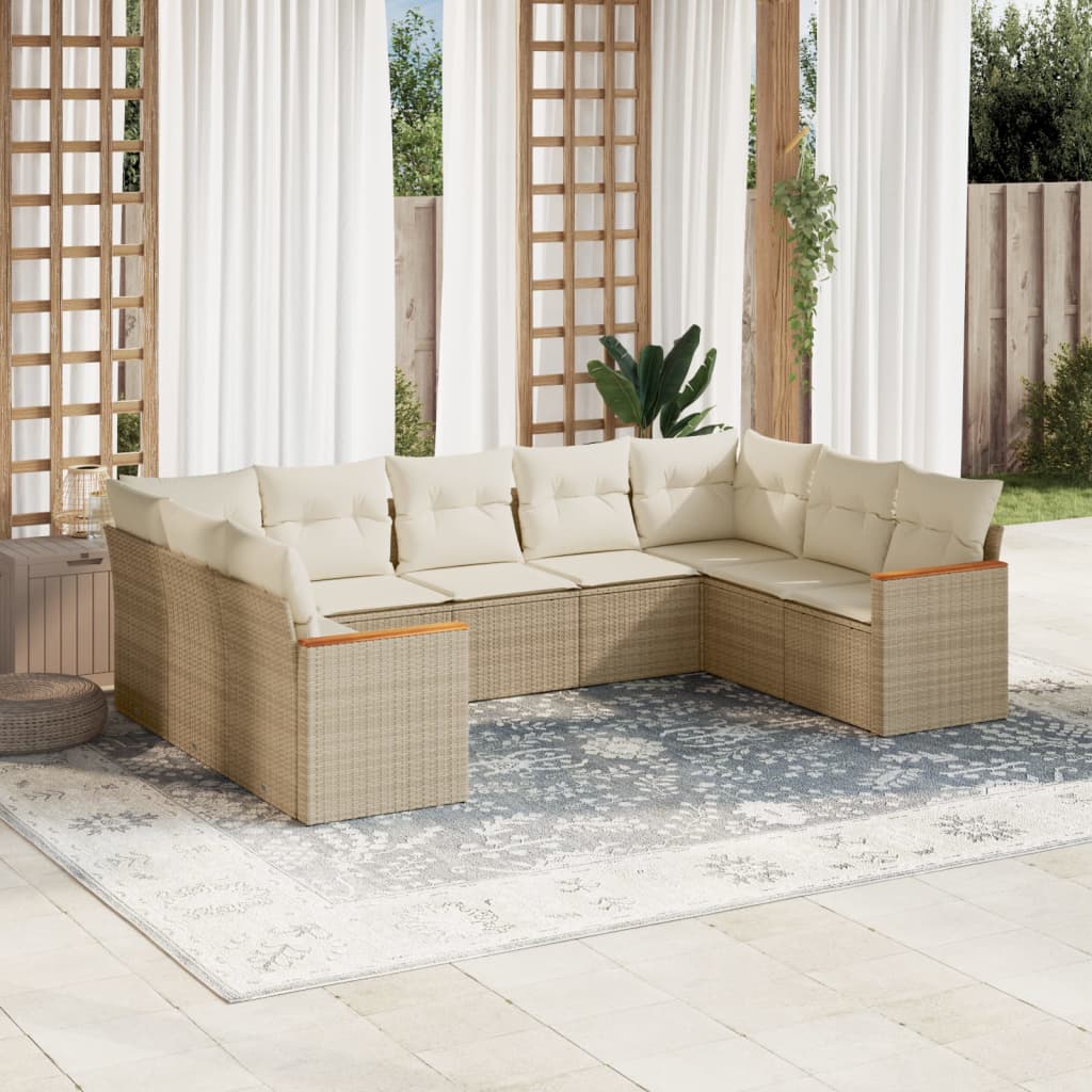 vidaXL 9-delige Loungeset met kussens poly rattan zwart