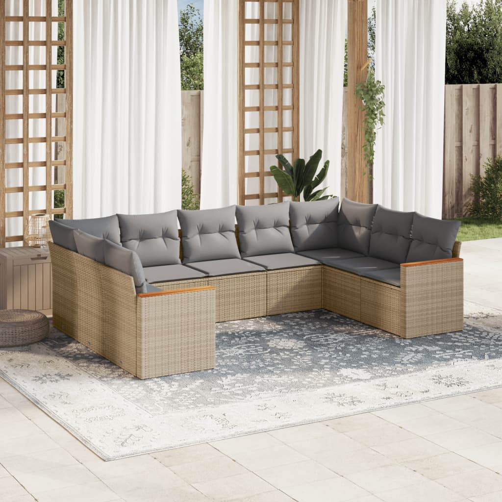 vidaXL 9-delige Loungeset met kussens poly rattan zwart
