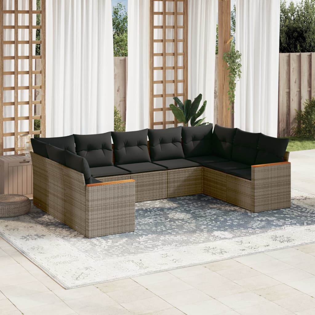 vidaXL 9-delige Loungeset met kussens poly rattan zwart