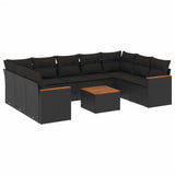 vidaXL 9-delige Loungeset met kussens poly rattan zwart
