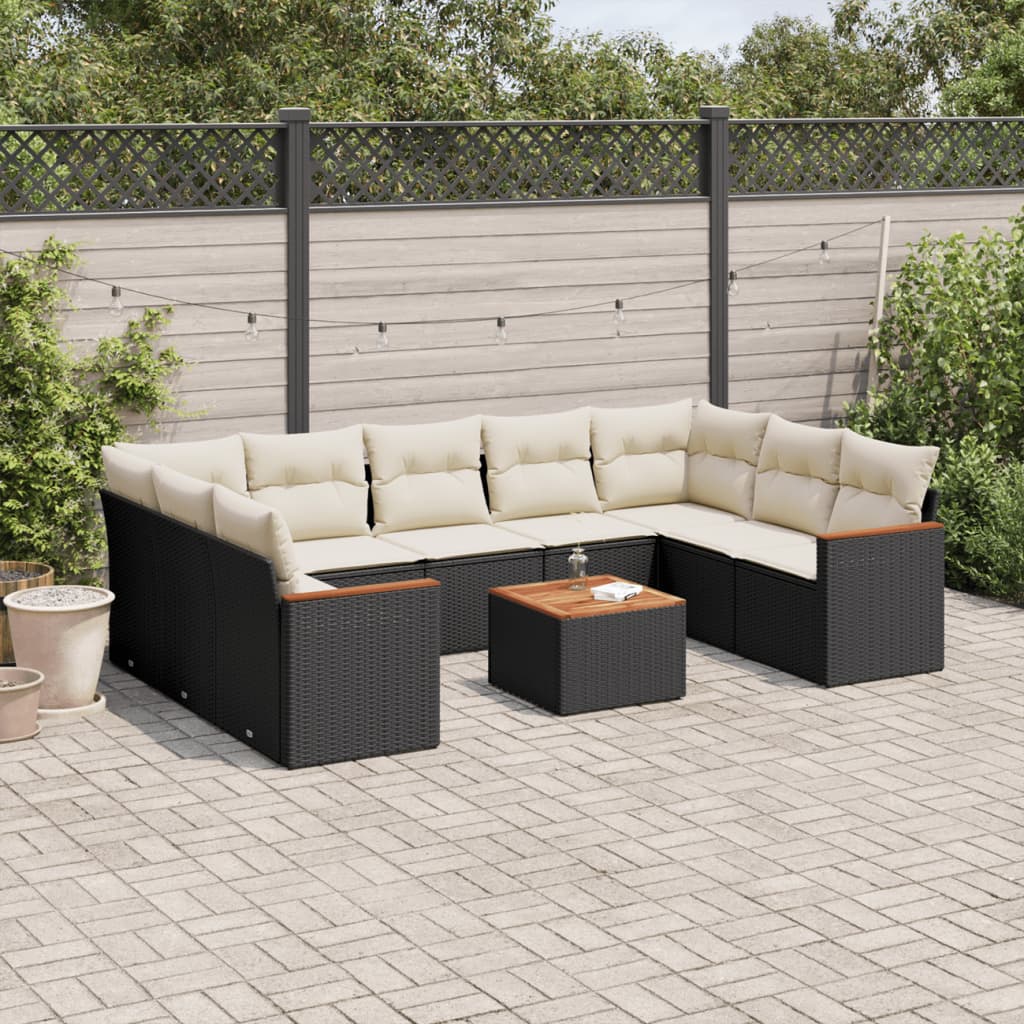 vidaXL 9-delige Loungeset met kussens poly rattan zwart