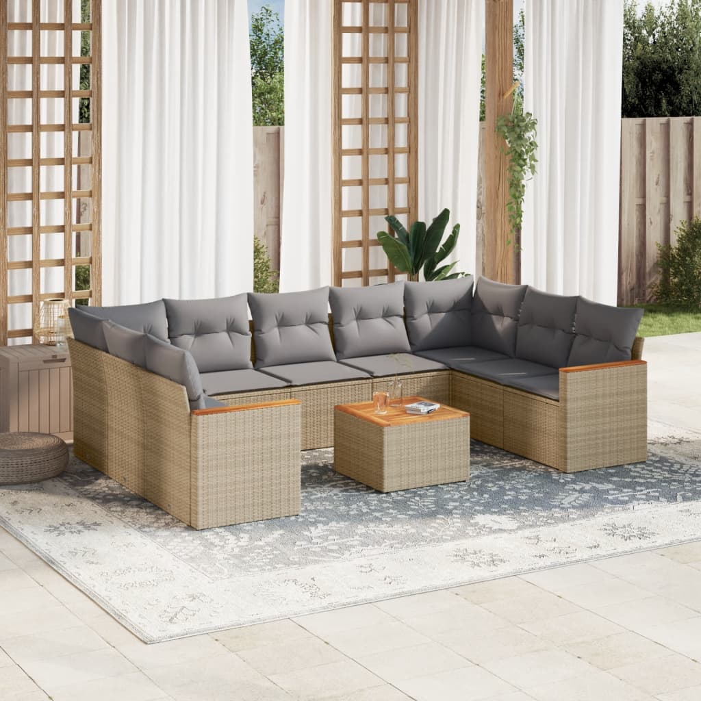vidaXL 9-delige Loungeset met kussens poly rattan zwart