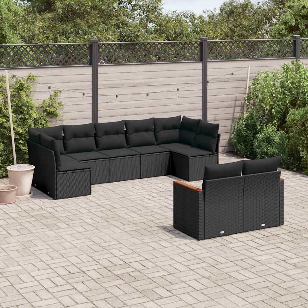 vidaXL 9-piece Poly Rattan Lounge Set with Cushions Black