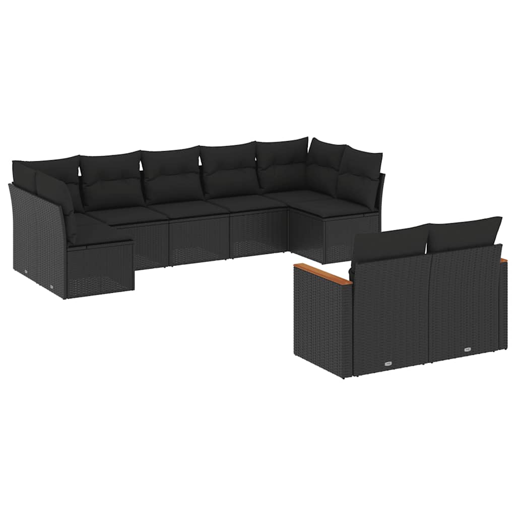 vidaXL 9-piece Poly Rattan Lounge Set with Cushions Black