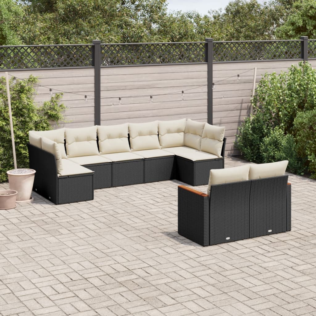 vidaXL 9-piece Poly Rattan Lounge Set with Cushions Black