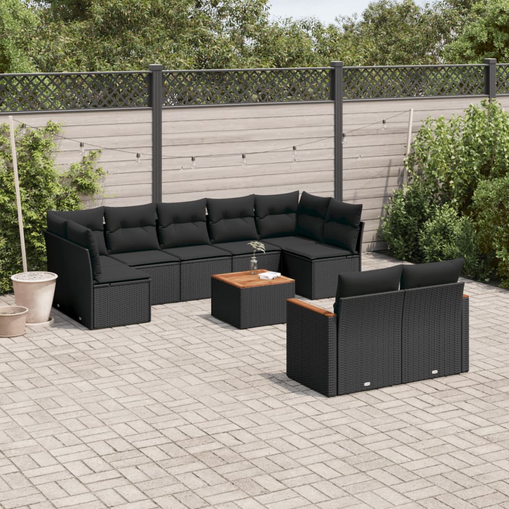 vidaXL 9-piece Poly Rattan Lounge Set with Cushions Black