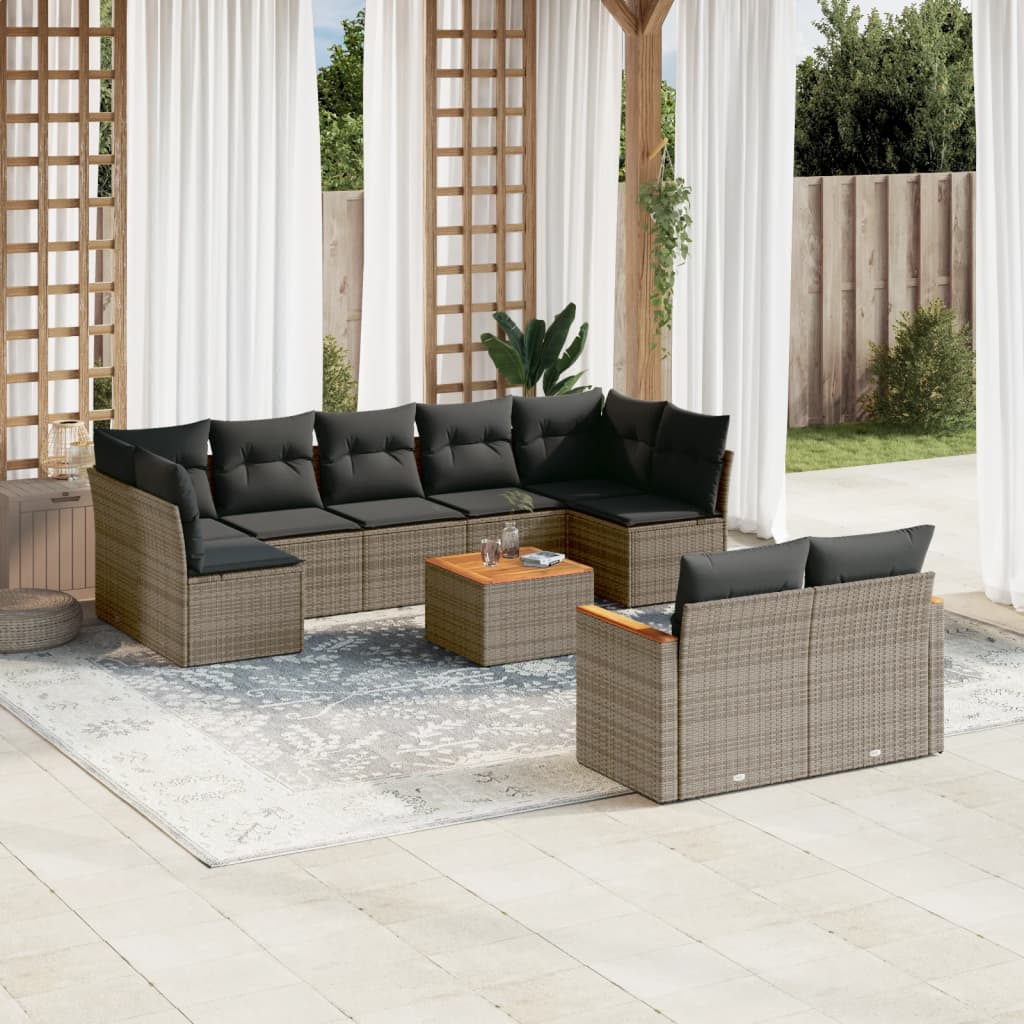 vidaXL 9-piece Poly Rattan Lounge Set with Cushions Black