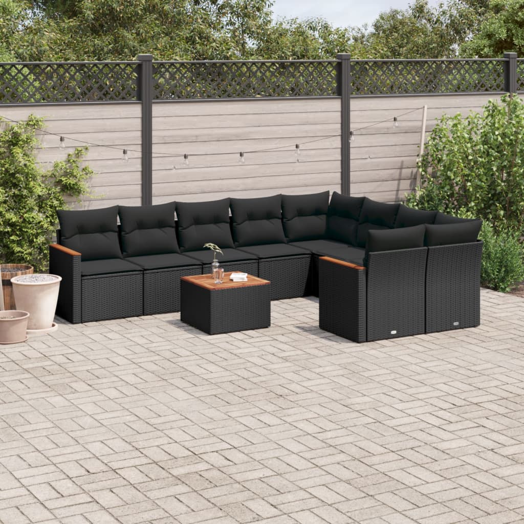 vidaXL 9-delige Loungeset met kussens poly rattan zwart