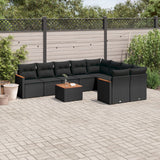 vidaXL 9-delige Loungeset met kussens poly rattan zwart