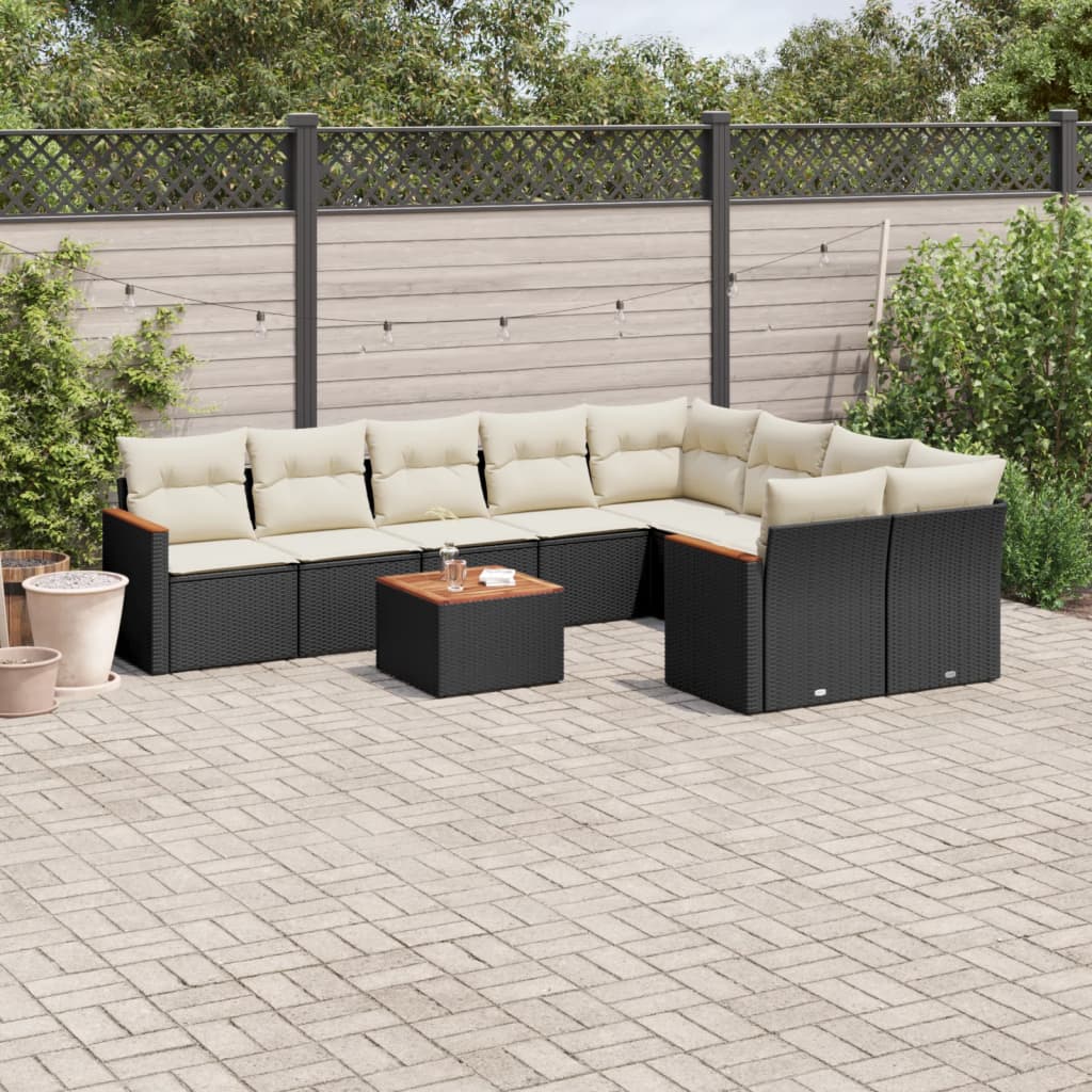 vidaXL 9-delige Loungeset met kussens poly rattan zwart