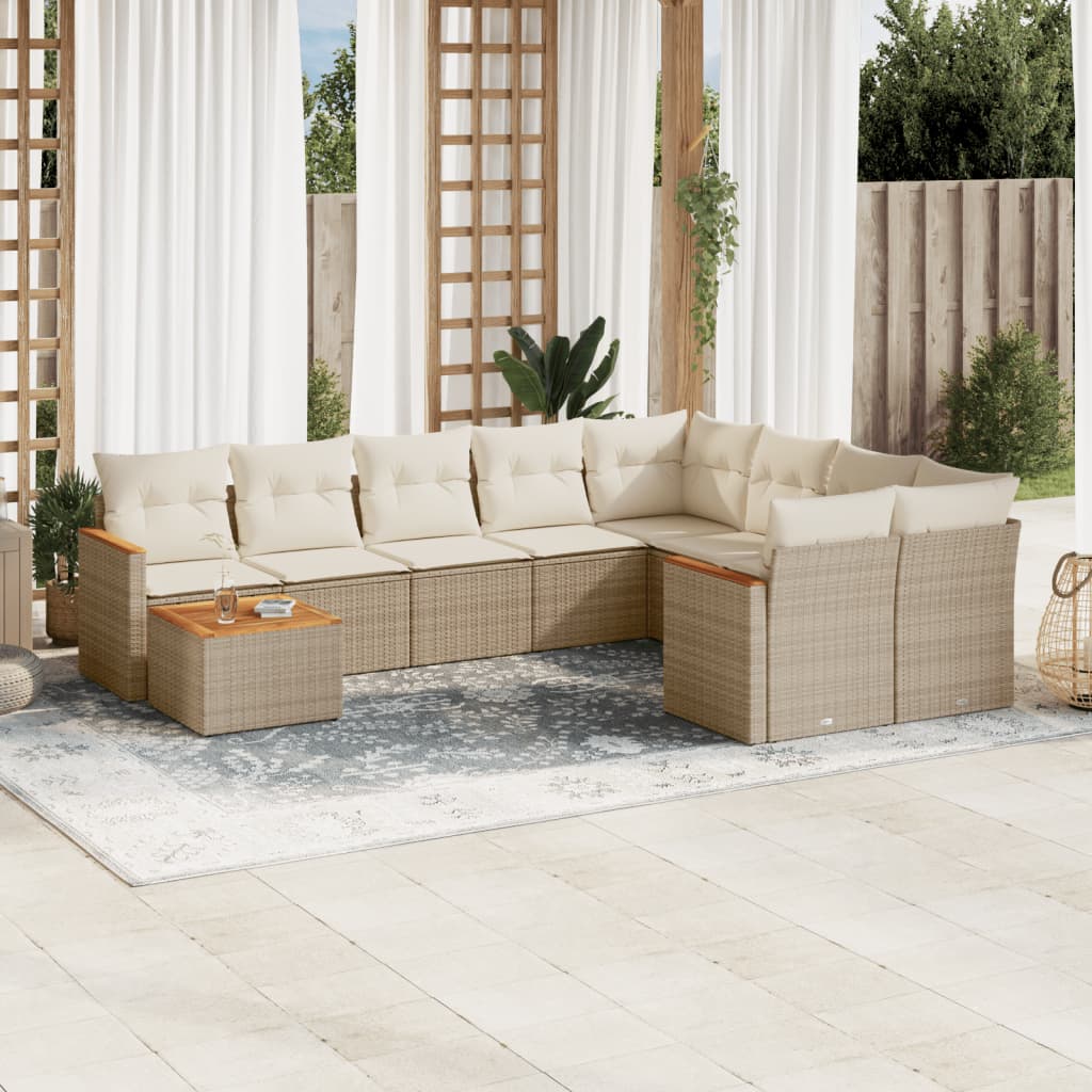 vidaXL 10-delige Loungeset met kussens poly rattan zwart