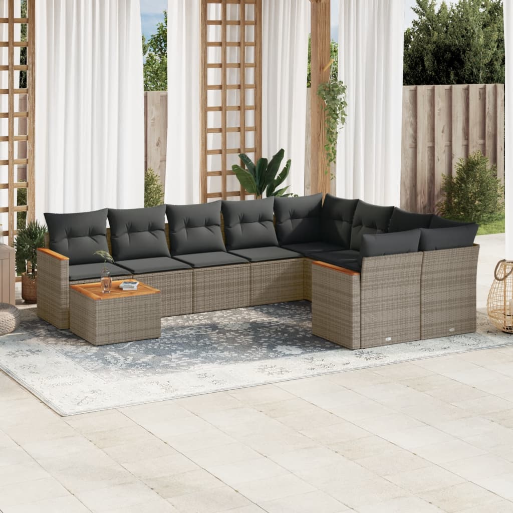 vidaXL 10-delige Loungeset met kussens poly rattan zwart