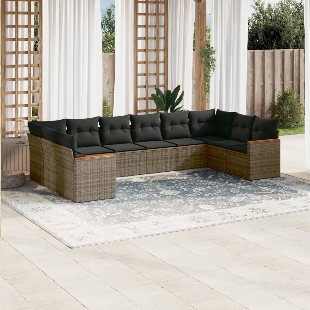 vidaXL 10-Piece Lounge Set with Cushions Poly Rattan Black