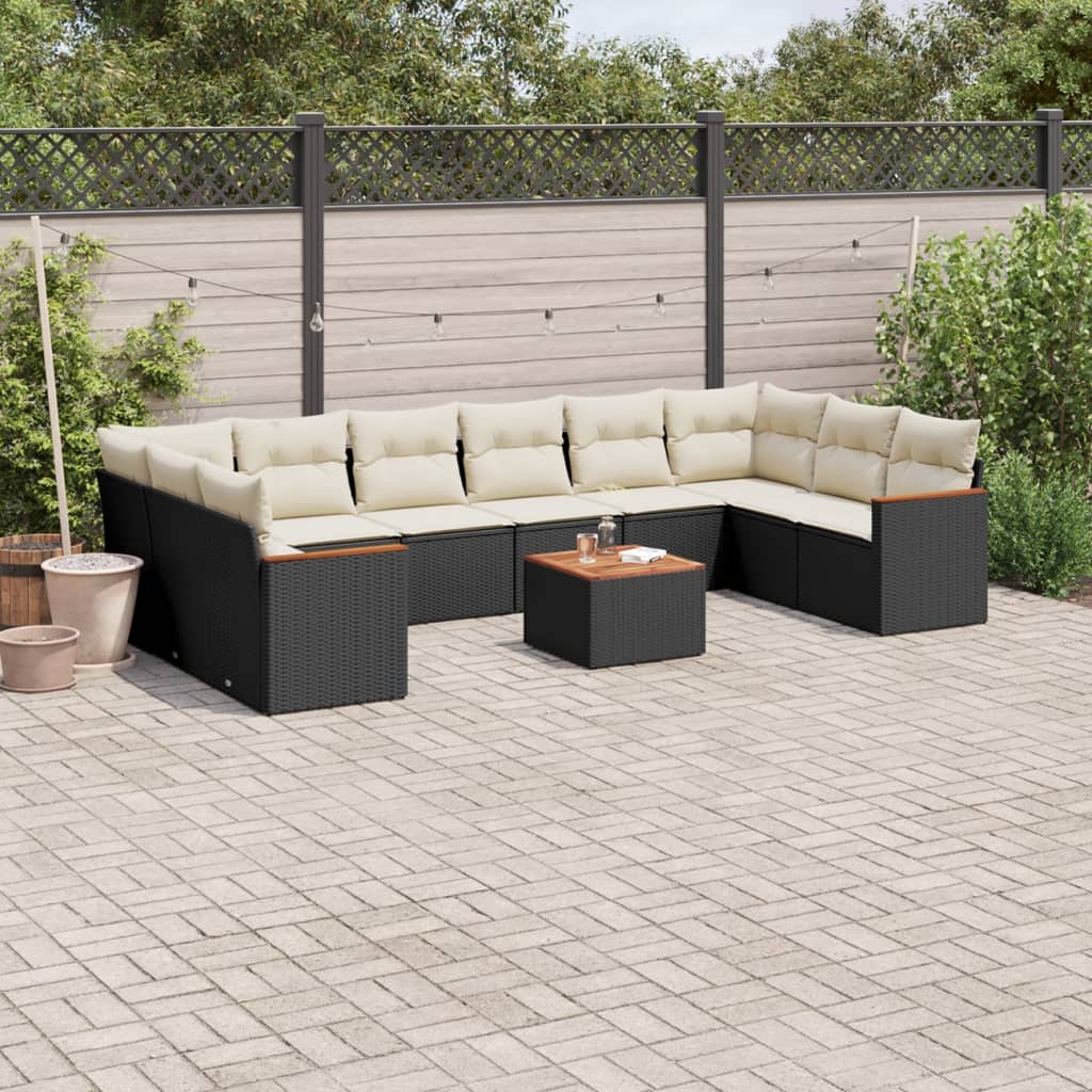 vidaXL 10-Piece Lounge Set with Cushions Poly Rattan Black