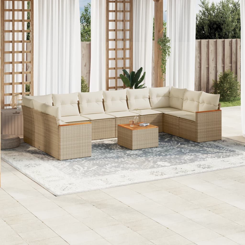 vidaXL 10-Piece Lounge Set with Cushions Poly Rattan Black